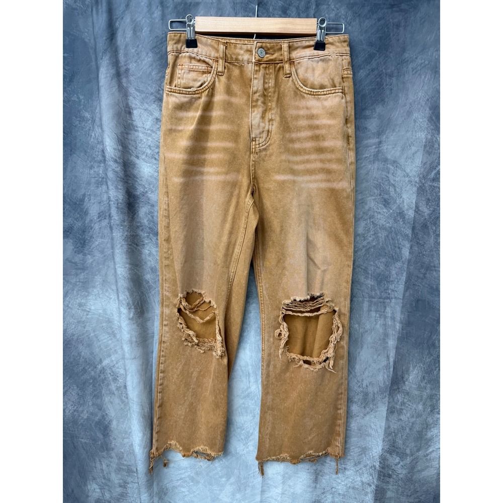 Vervet by Flying Monkey Distressed High Rise Straight Leg Jeans Ginger Brown 27
